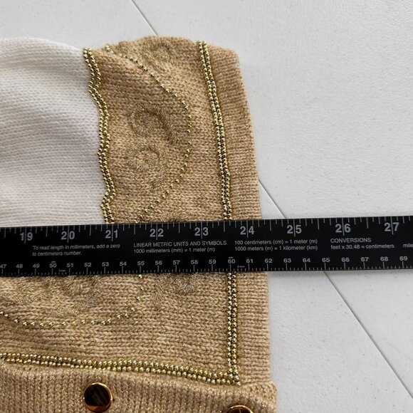 Dressbarn XL White & Gold Embellished Cardigan Sweater Button Christmas Holiday - Picture 4 of 10
